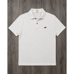 Hollister California Polo Shirt Mens L White Short Sleeve Bird Logo Cotton